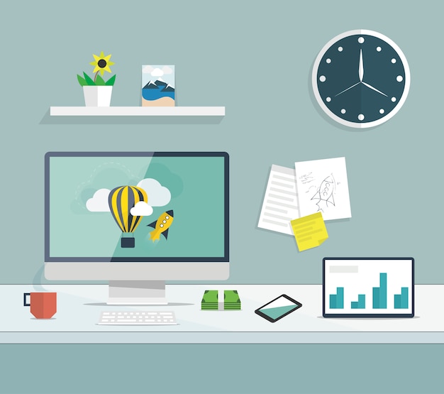 Flache Desktop von Web-und Grafikdesign-Entwicklungsbüro
