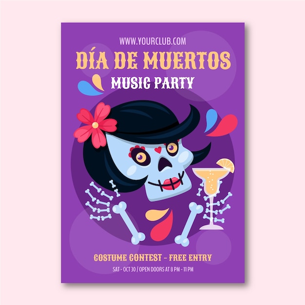 Vektor flache dia de muertos vertikale plakatvorlage