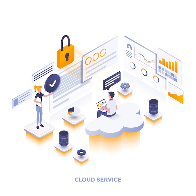 Flache farbe moderne isometrische illustration - cloud service