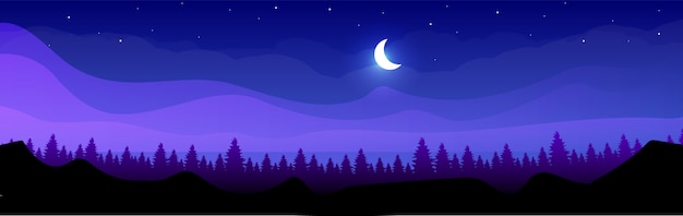 Flache farbillustration der berge bei nacht