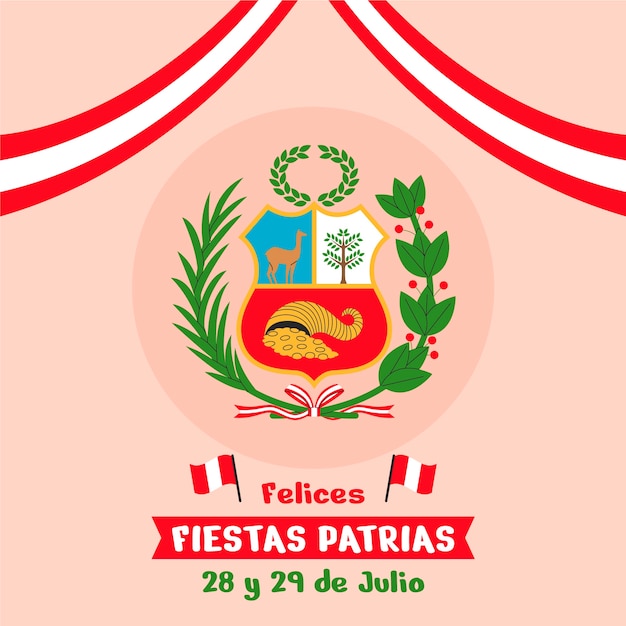 Vektor flache fiestas patrias illustration mit peruanischem wappen