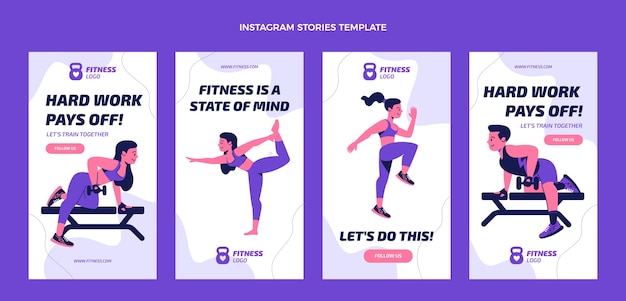 Vektor flache fitness instagram stories sammlung