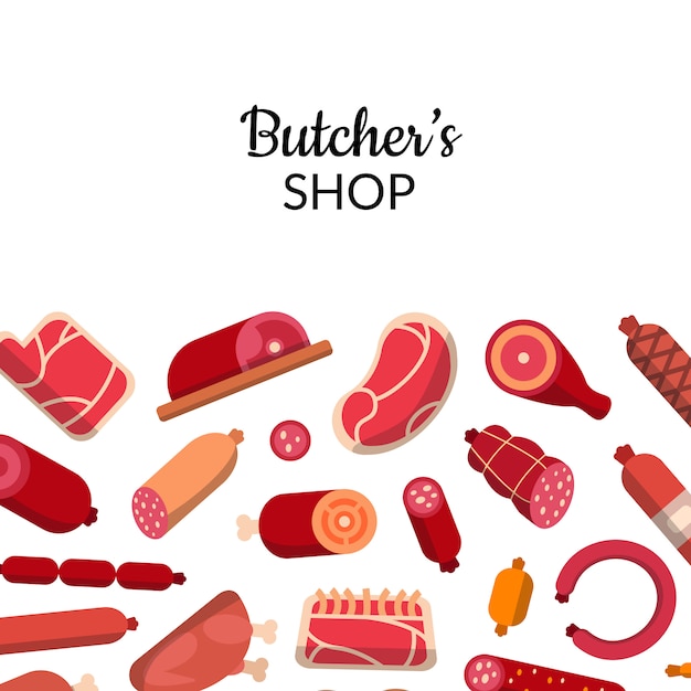 Flache fleisch- und wurstikonen mit copyspace illustration