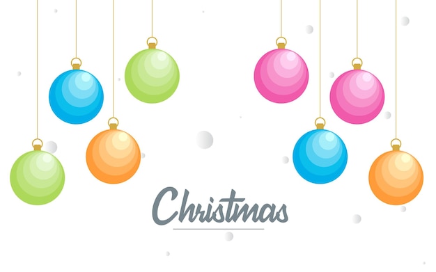 Vektor flache frohe weihnachten glänzende dekorative ballelemente, die vektorhintergrundillustration hängen