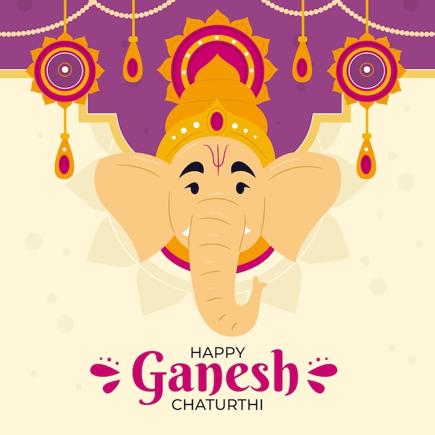 Flache Ganesh-Chaturthi-Illustration mit Elefanten