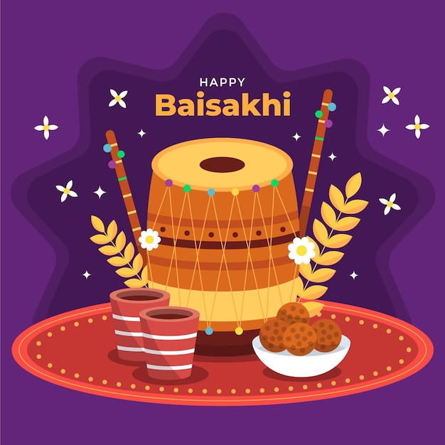 Flache glückliche baisakhi illustration