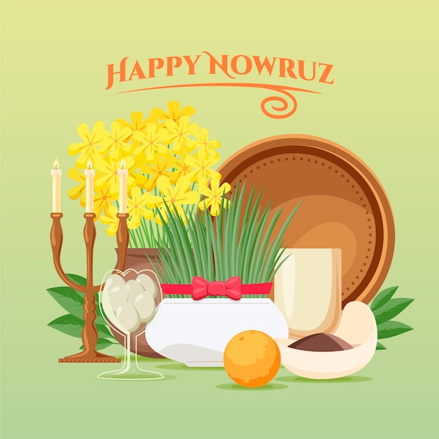 Flache glückliche nowruz-illustration