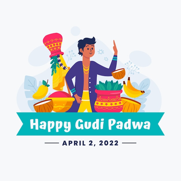 Vektor flache gudi-padwa-illustration