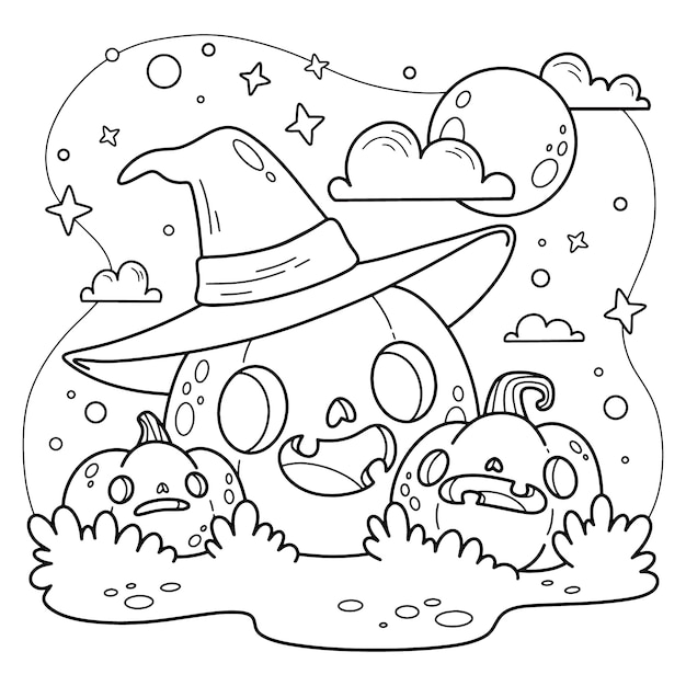 Flache halloween-farbseitenillustration