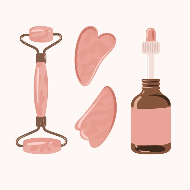 Flache hand gezeichnete hadrolle und gua sha illustration