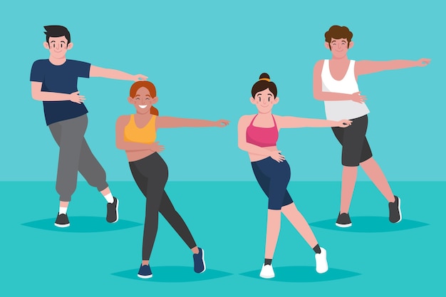 Flache Hand gezeichnete Tanzfitnessklasseillustration mit Leuten