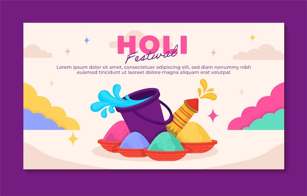 Flache Holi-Festival-Illustrationsschablonenfahne