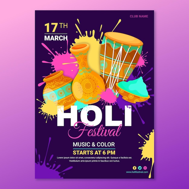 Vektor flache holi festivalplakatschablone