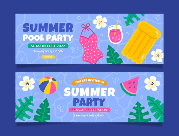 Vektor flache horizontale banner für poolpartys