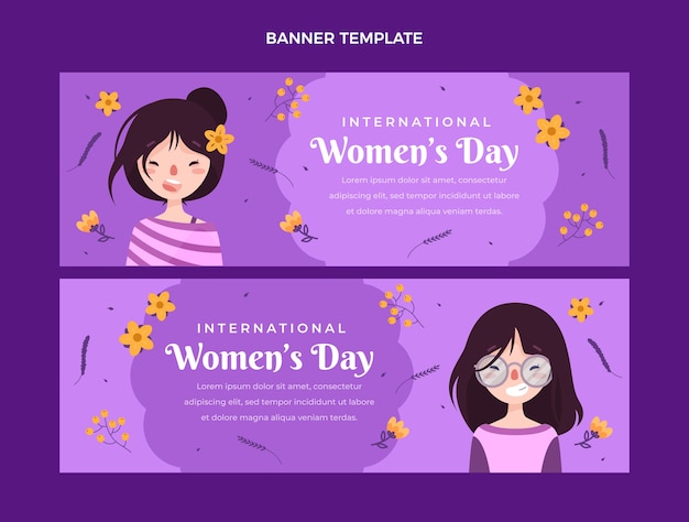 Flache horizontale Banner zum internationalen Frauentag