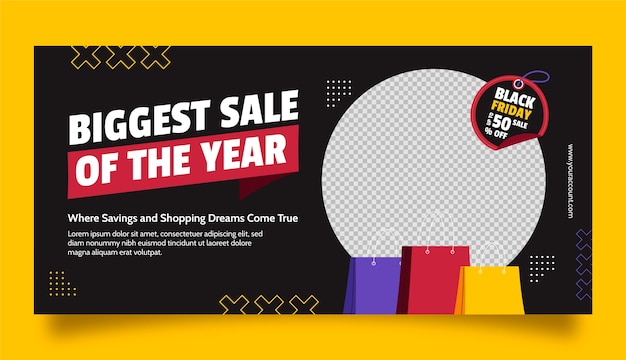 Flache horizontale Bannervorlage für den Black Friday-Verkauf