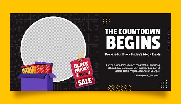 Flache horizontale Bannervorlage für den Black Friday-Verkauf