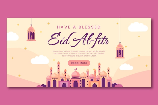 Flache horizontale bannervorlage für eid al-fitr