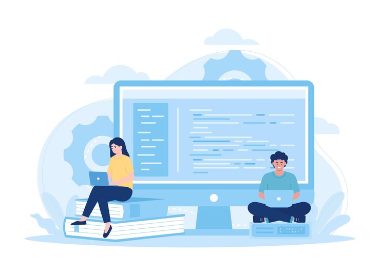 Vektor flache illustration des trendkonzepts für die wartung von big-data-datenbanken durch programmierer