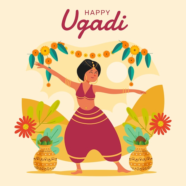 Vektor flache illustration für das ugadi-festival