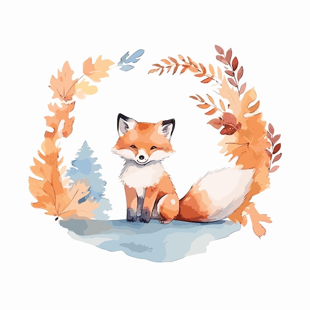 Vektor flache illustration für den herbst aquarellfuchs cartoon-tier