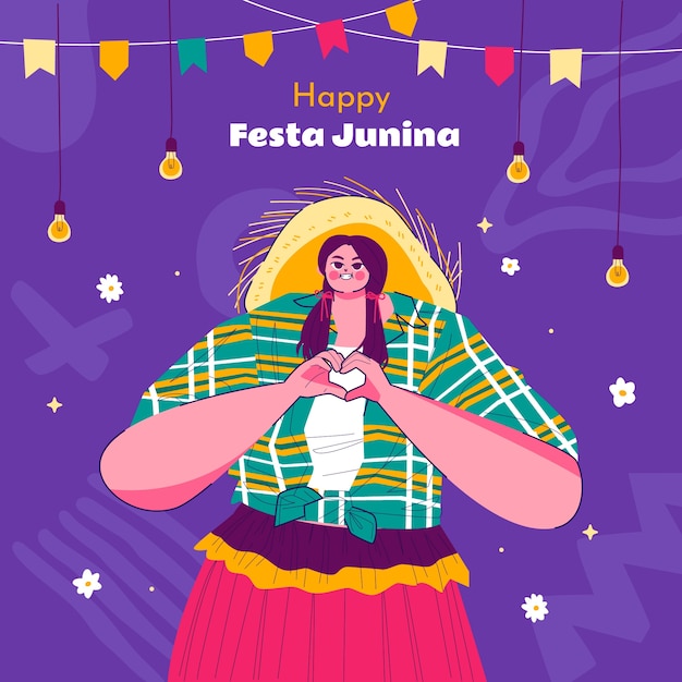 Vektor flache illustration für die brasilianischen festas juninas