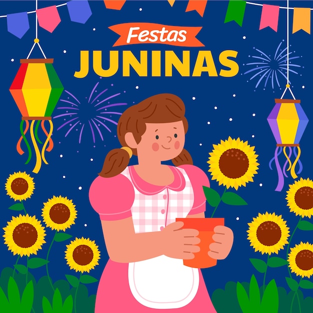 Vektor flache illustration für die brasilianischen festas juninas