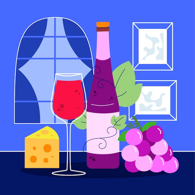 Flache Illustration für die Feier des französischen Weinfestivals Beaujolais Nouveau