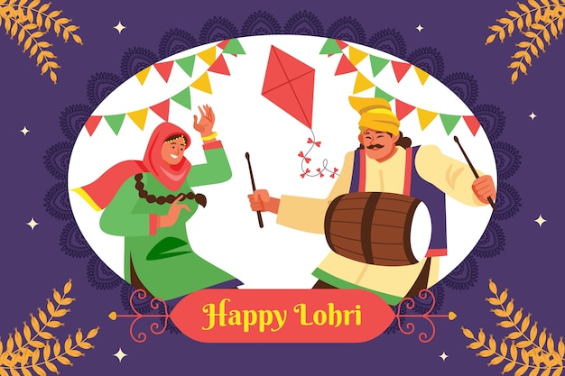 Flache illustration für die feier des lohri-festivals
