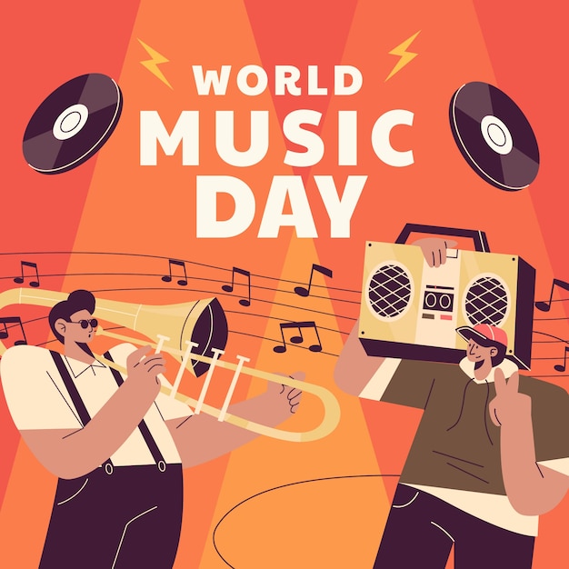Flache Illustration für die Feier des Weltmusiktages