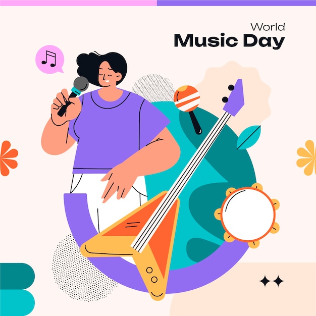 Flache Illustration für die Feier des Weltmusiktages