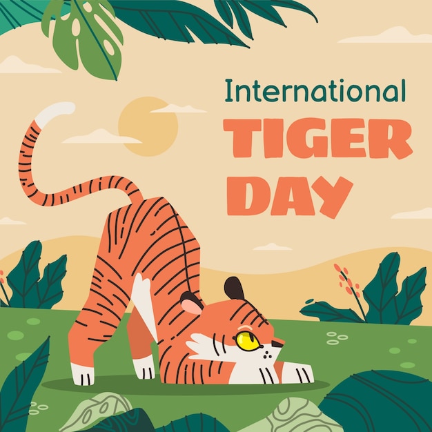 Flache illustration für die feier und sensibilisierung zum internationalen tigertag