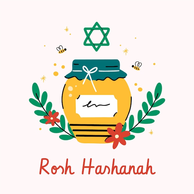 Flache illustration für die jüdische neujahrsfeier rosch haschana