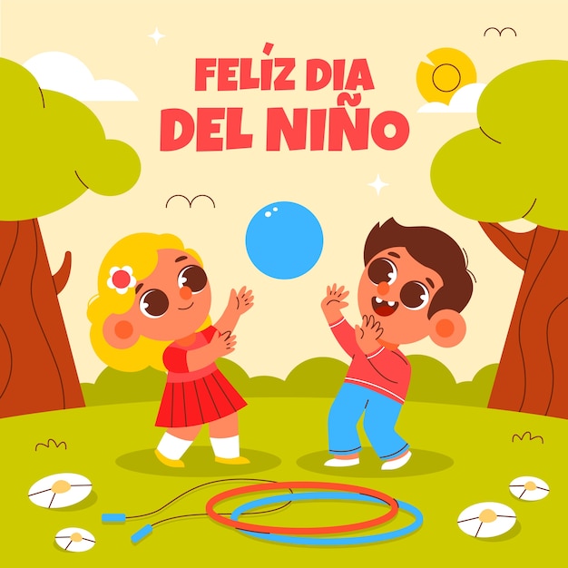 Flache Illustration für die Kindertagsfeier auf Spanisch