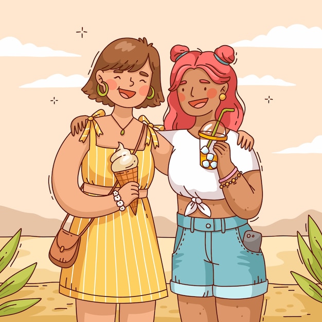 Flache Illustration für die Sommersaison mit Freunden