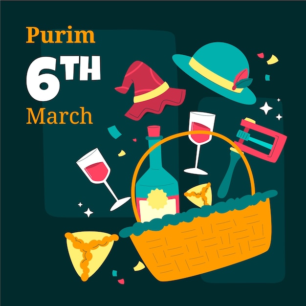 Vektor flache illustration für purim-feiertagsfeier