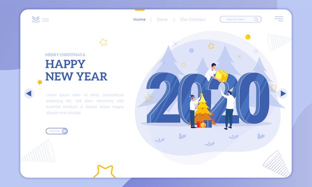 Flache illustration für weihnachten und neujahr 2020 auf der landing page