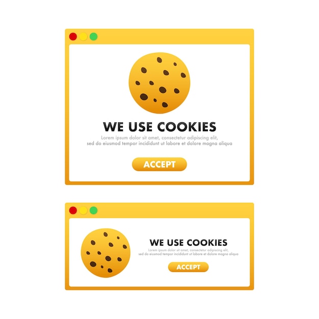 Flache illustration mit website akzeptieren cookies computer für banner-design vektor-set-illustration