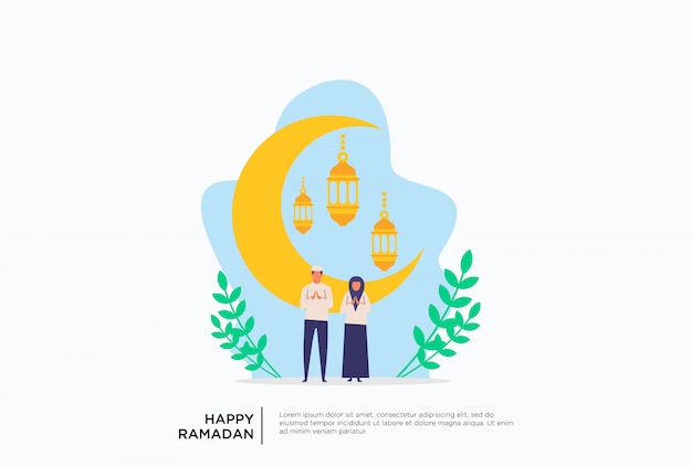 Flache illustration moslemischer familie ramadan