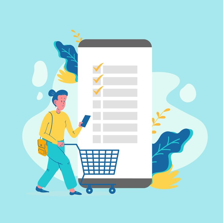 Flache Illustration Online-Shopping modern mit Listenprüfung