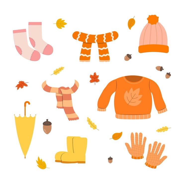 Vektor flache illustration von herbstkleidungselementen