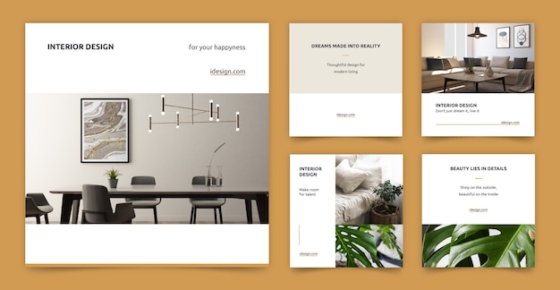 Vektor flache innenarchitekturfirma instagram posts sammlung