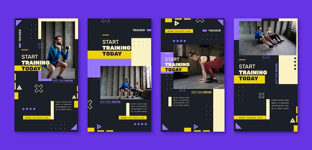 Flache Instagram-Geschichten-Sammlung für Fitness und Bewegung