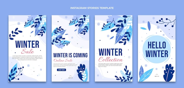 Flache instagram-geschichtensammlung für den winter