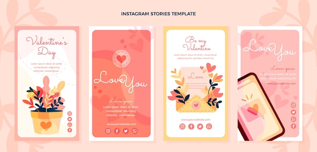 Flache Instagram-Geschichtensammlung zum Valentinstag