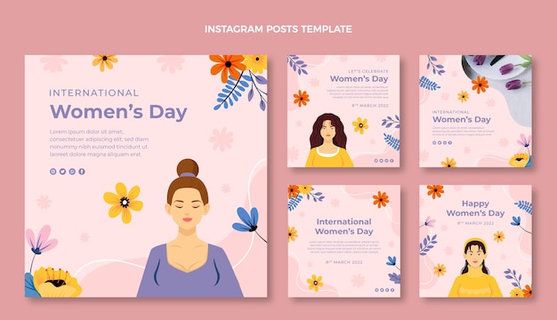 Vektor flache instagram-posts-sammlung zum internationalen frauentag