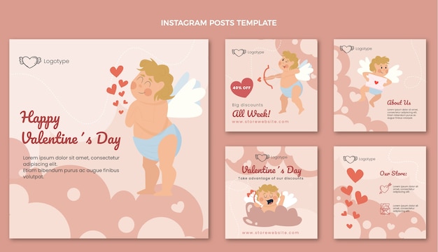 Flache Instagram-Posts-Sammlung zum Valentinstag