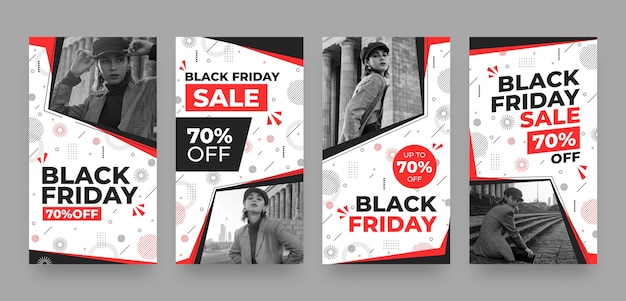 Flache Instagram-Stories-Sammlung für Black-Friday-Verkäufe