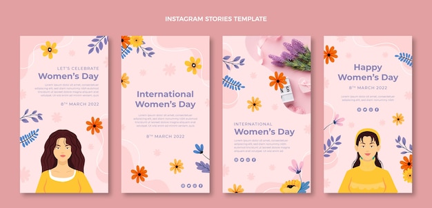Flache internationale Frauentag Instagram Geschichten Sammlung