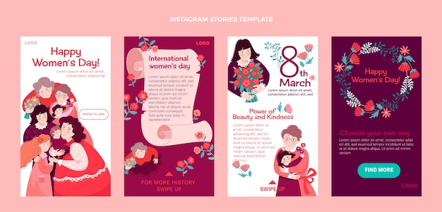Flache internationale Frauentag Instagram Geschichten Sammlung